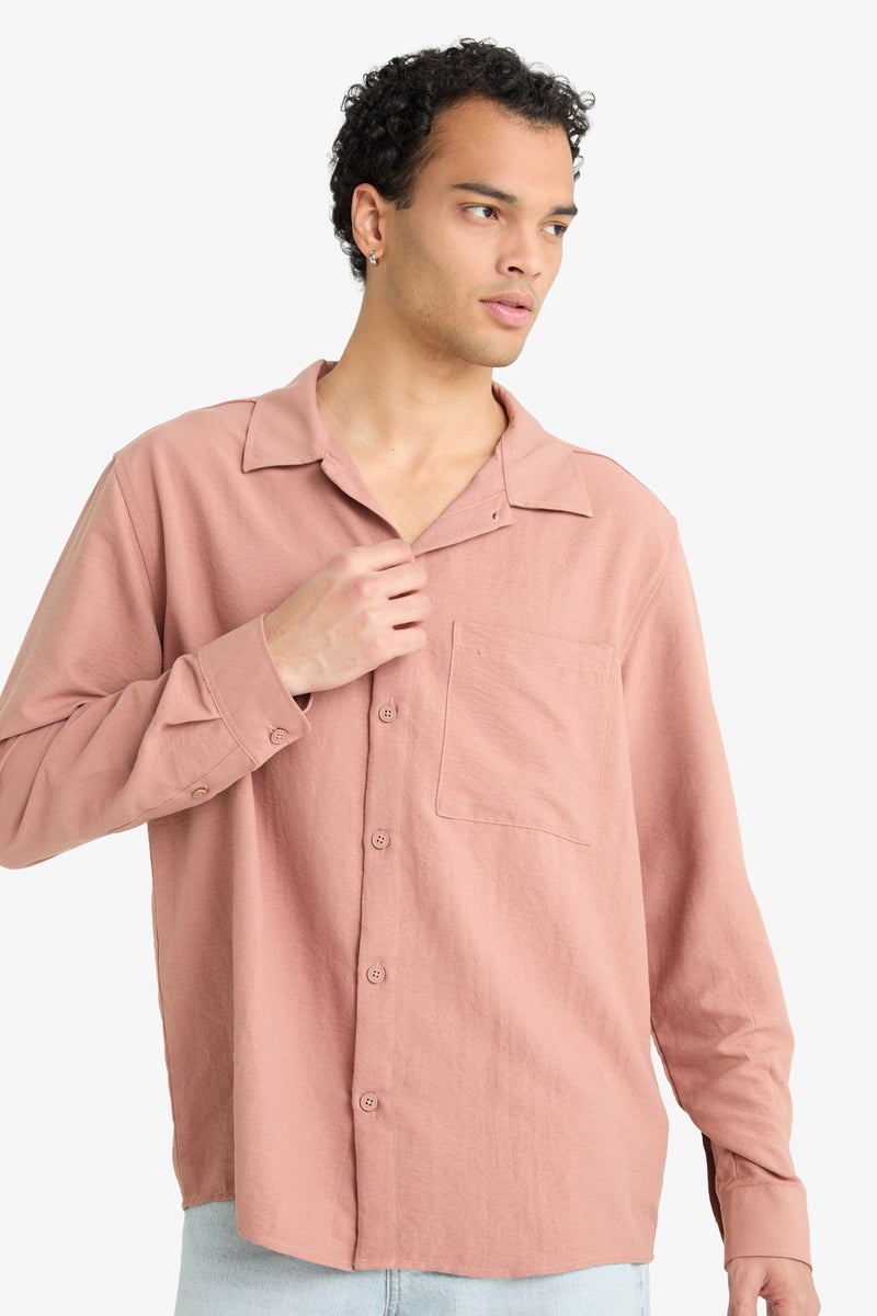 DeFacto Pink Man Relax Fit Woven Long Sleeve Shirt Casual - Image 3